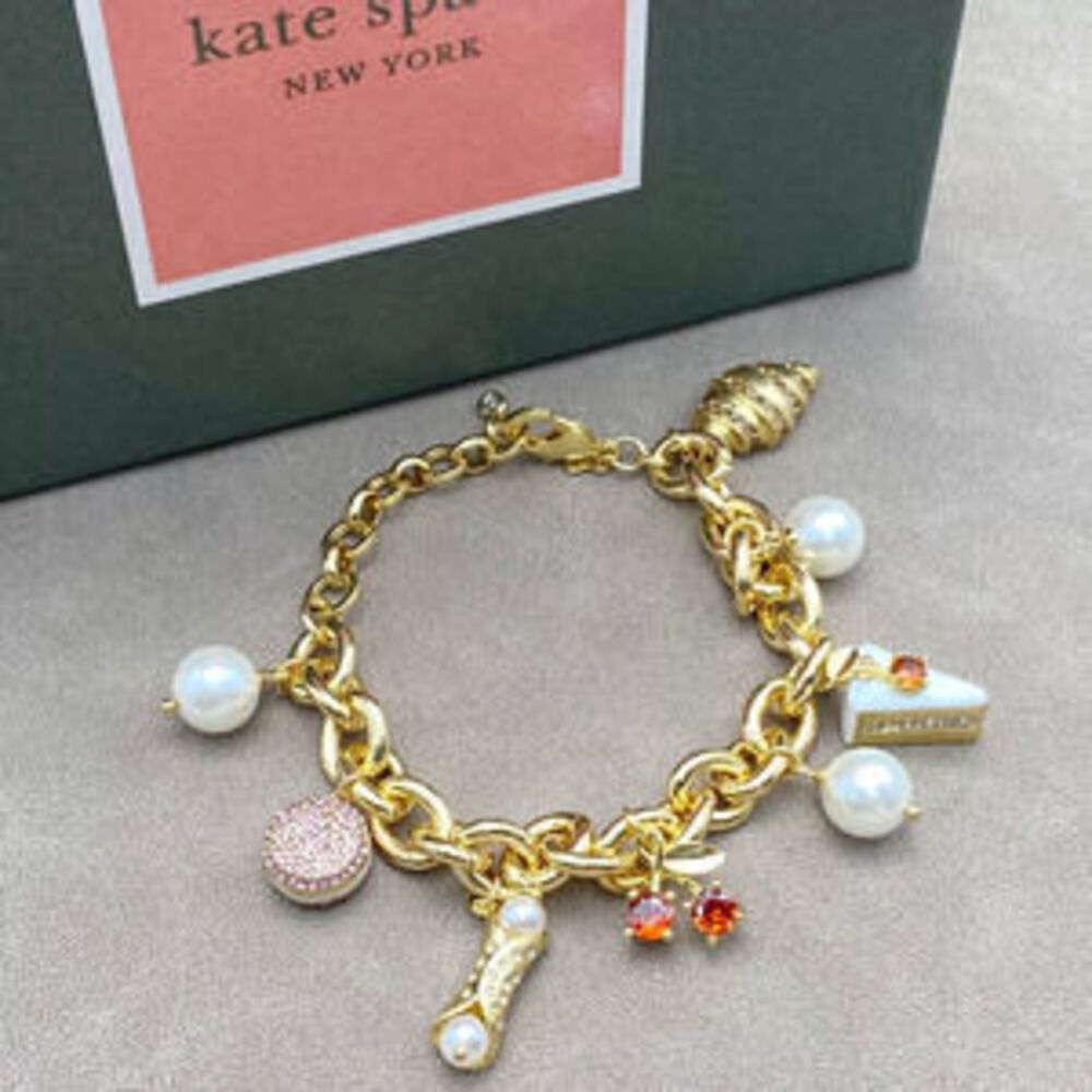 kate spade Enamel Pearl Rhinestone Bakery Cherry Cake Croissant Drop Metal